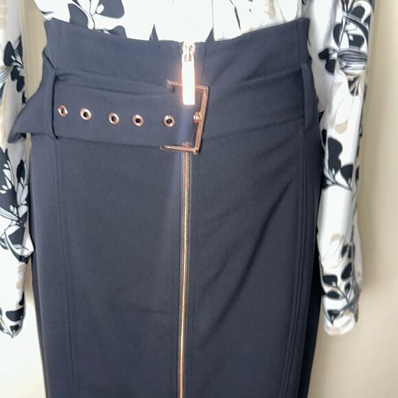 Ted Baker XL (5) Black Kaara Midi Front Zip High Waist Belted Pencil Skirt - Picture 4 of 16